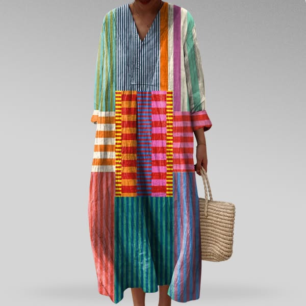 Abito estivo unico multicolore con motivo geometrico per donna