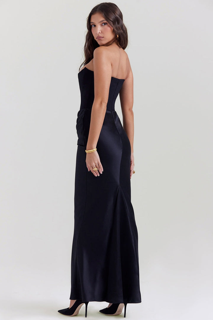 Vestido largo pulido sin tirantes atemporal para invitadas de boda para mujer