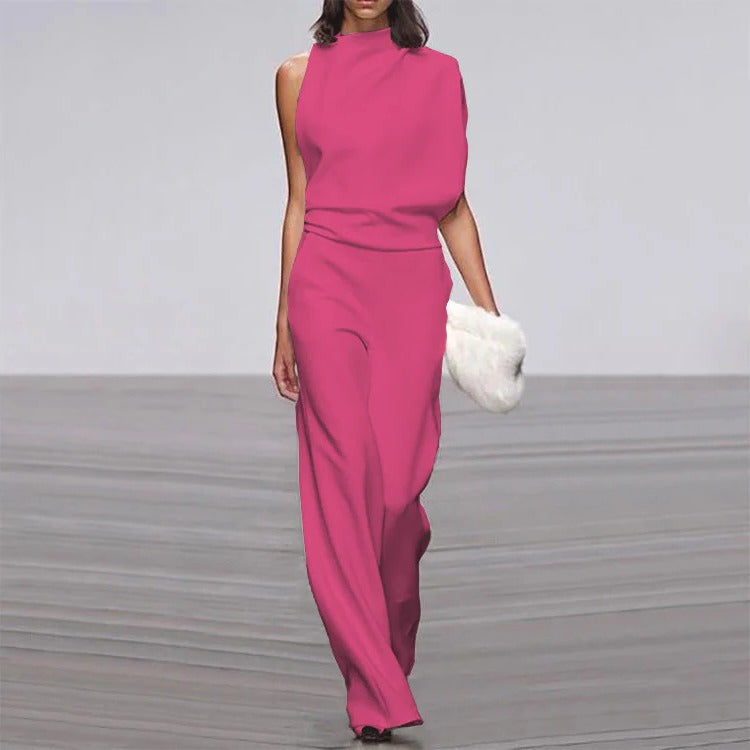 Sleeveless Mock Neck Wide-Leg Jumpsuit