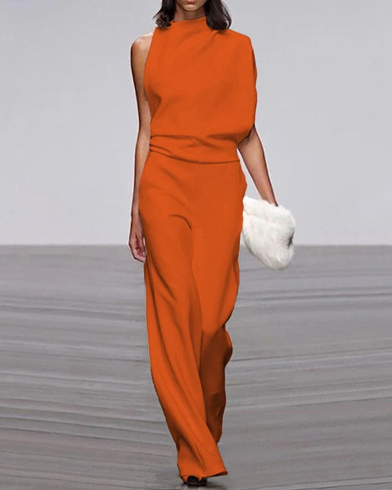 Sleeveless Mock Neck Wide-Leg Jumpsuit