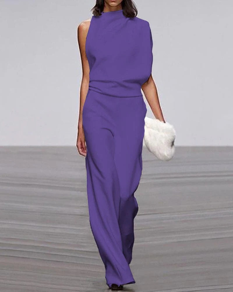 Sleeveless Mock Neck Wide-Leg Jumpsuit