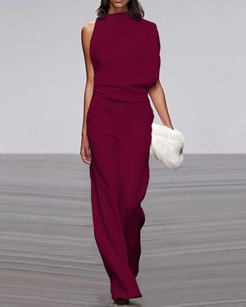 Sleeveless Mock Neck Wide-Leg Jumpsuit