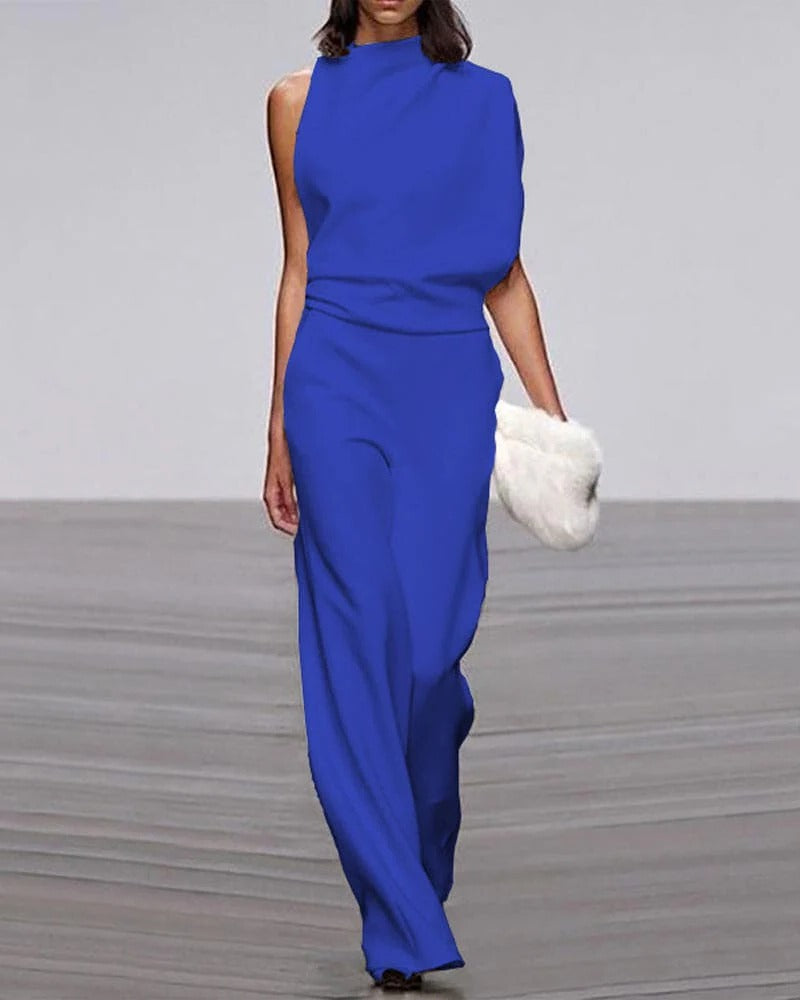 Sleeveless Mock Neck Wide-Leg Jumpsuit