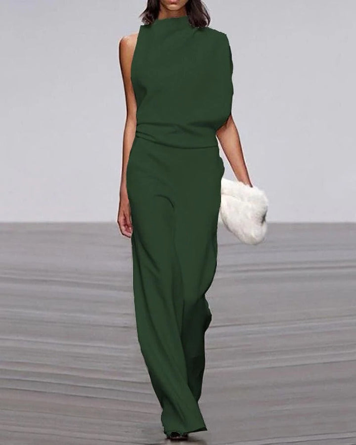Sleeveless Mock Neck Wide-Leg Jumpsuit