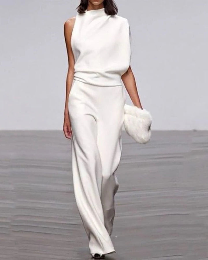 Sleeveless Mock Neck Wide-Leg Jumpsuit