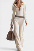 Angélise | Contrast Striped Hooded Knit Jumpsuit