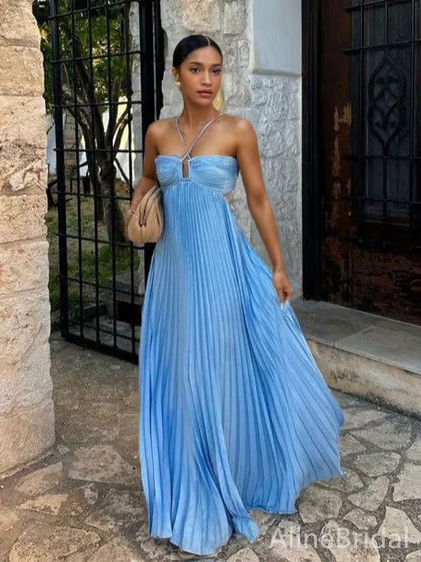 Sukienka maxi z dekoltem halter na wieczorne wesela