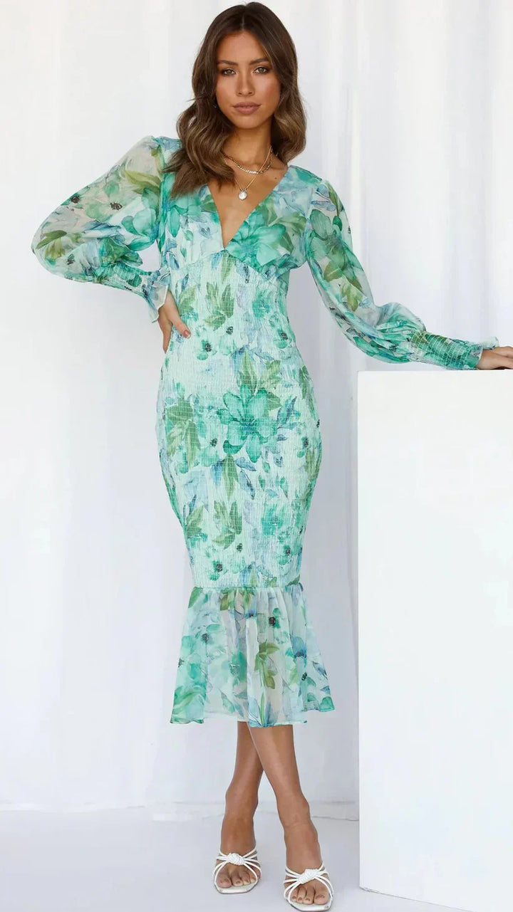 Wedding Guest Floral Evening Midi Dress