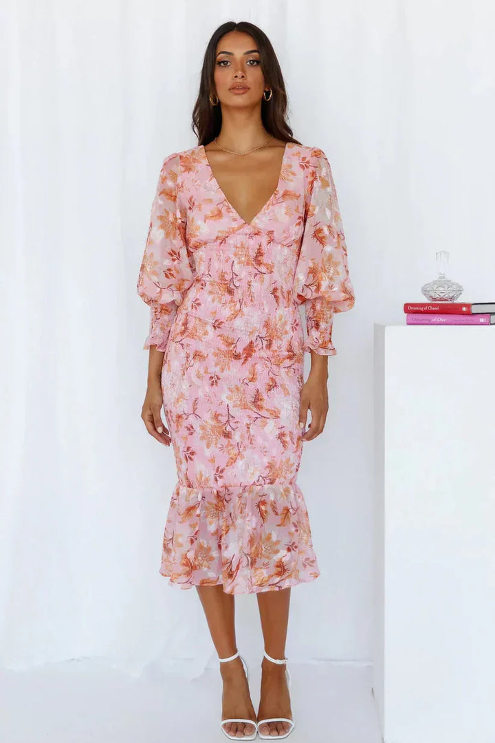Wedding Guest Floral Evening Midi Dress