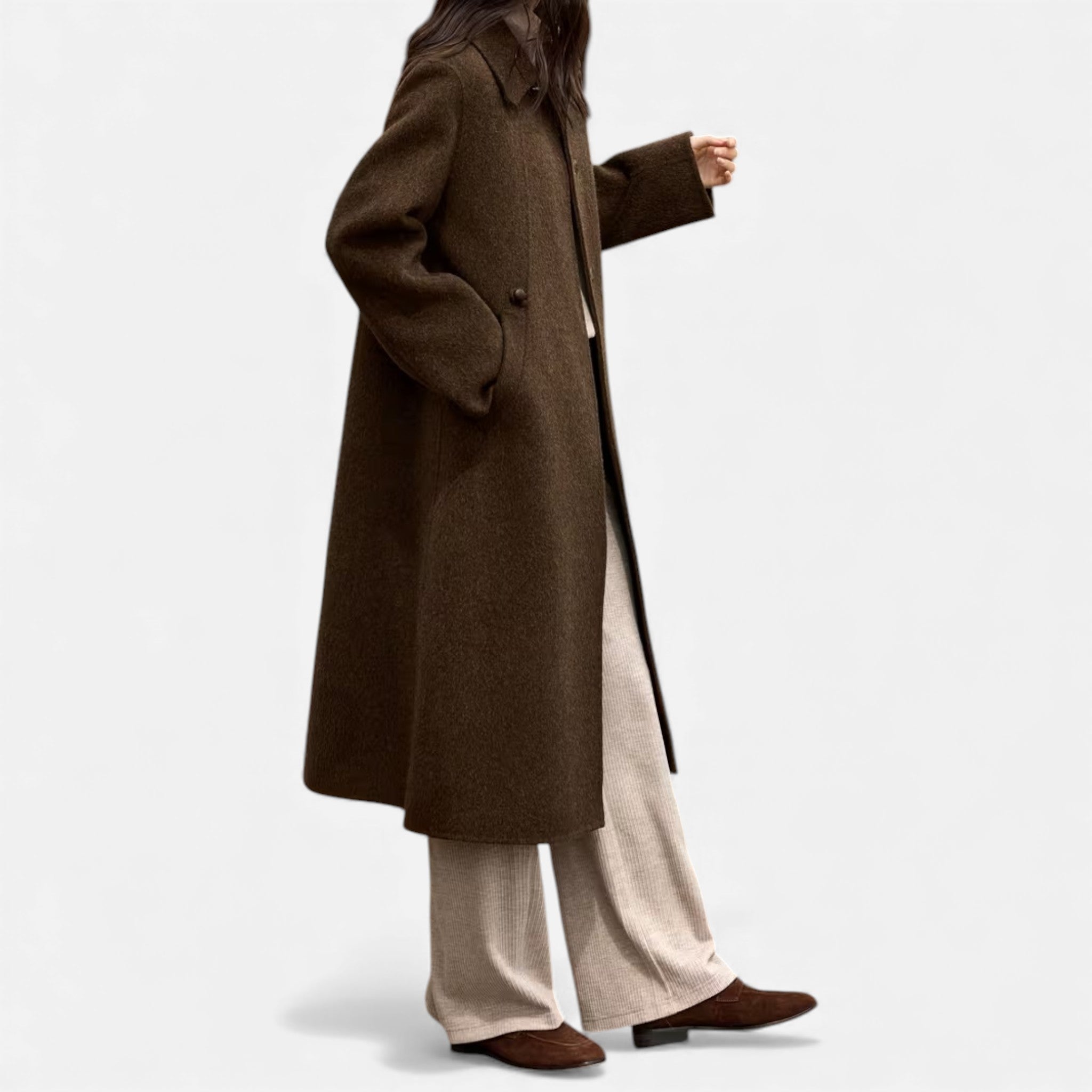 Women's Structured Long Wool Blend Winter Coat
