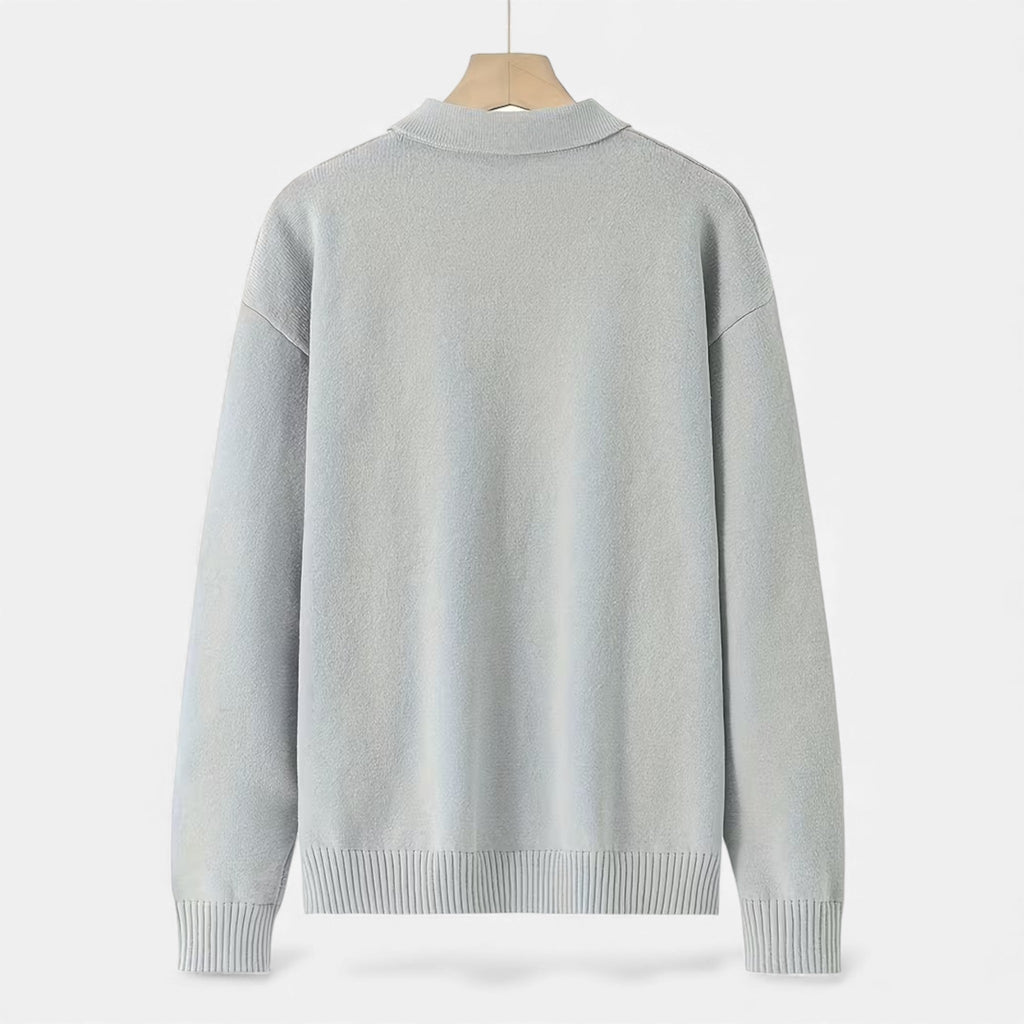 Men's Loose-Fit Button-Up Polo Sweater