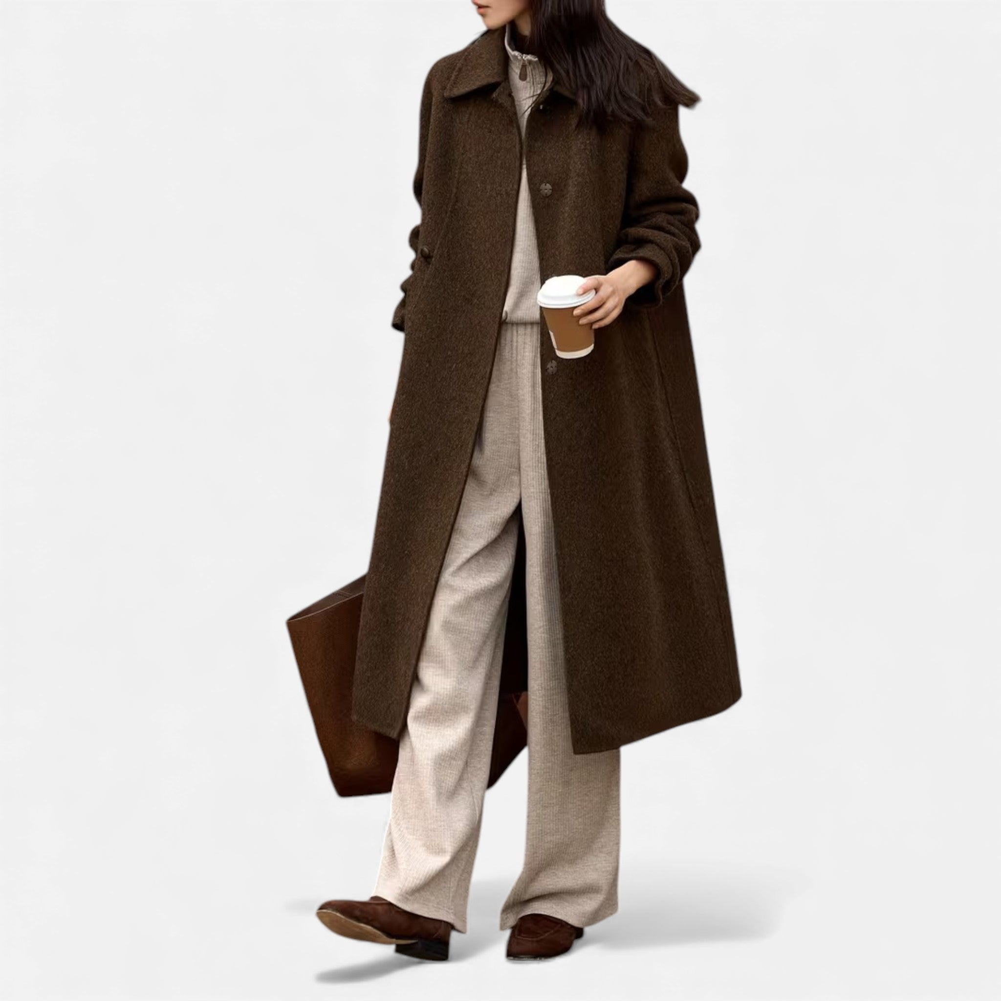 Women's Structured Long Wool Blend Winter Coat
