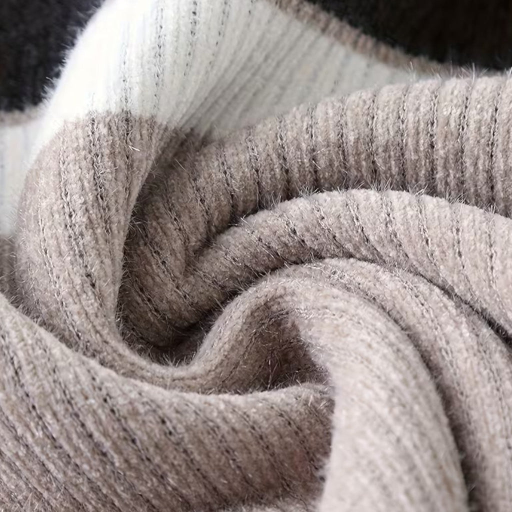 Men's Thick Half-Zip Striped Knit Sweater