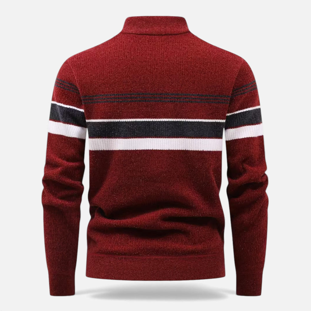 Men's Thick Half-Zip Striped Knit Sweater