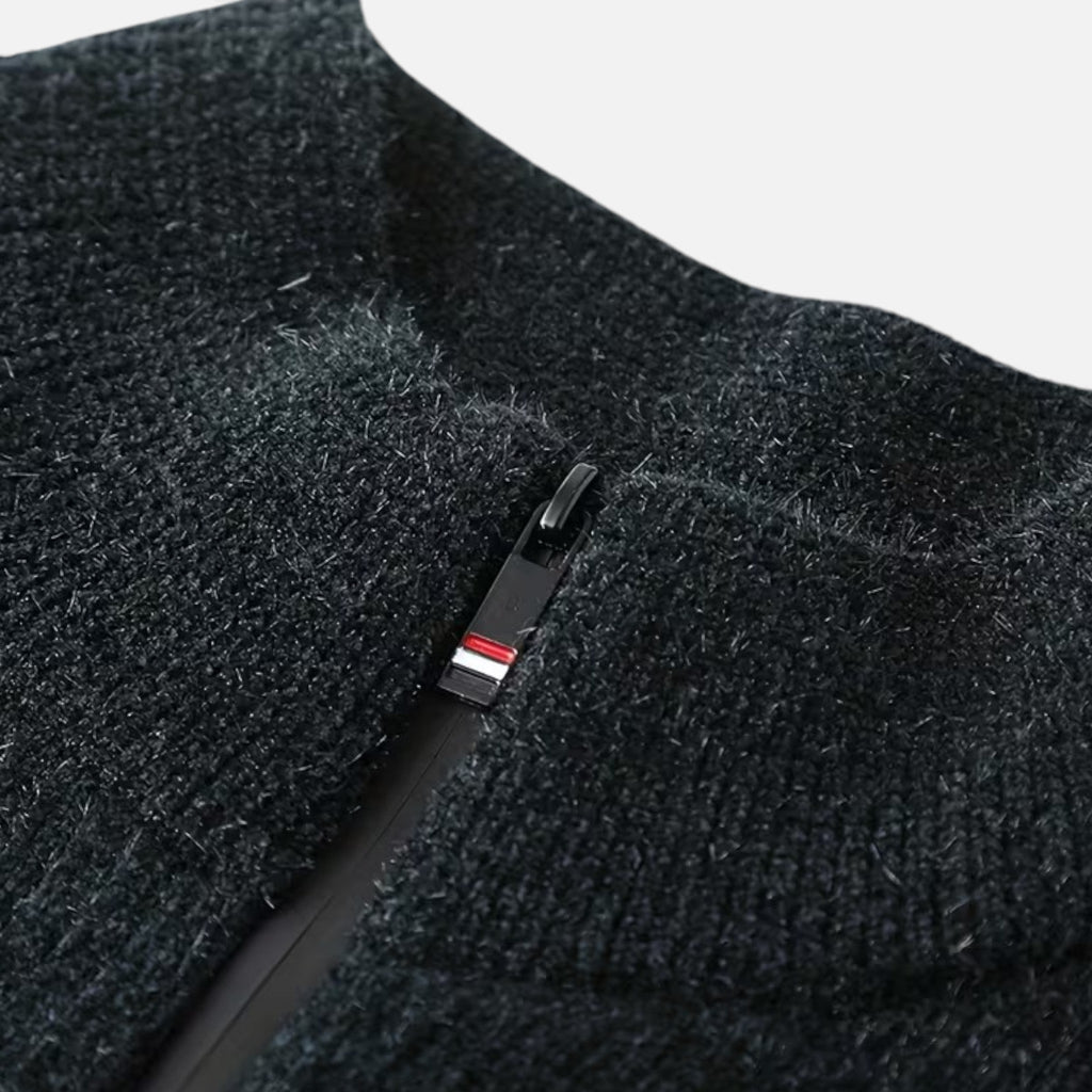 Men's Thick Half-Zip Striped Knit Sweater
