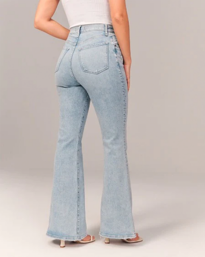 Women’s Fashion Pocket High-Waisted Denim Flare Jeans