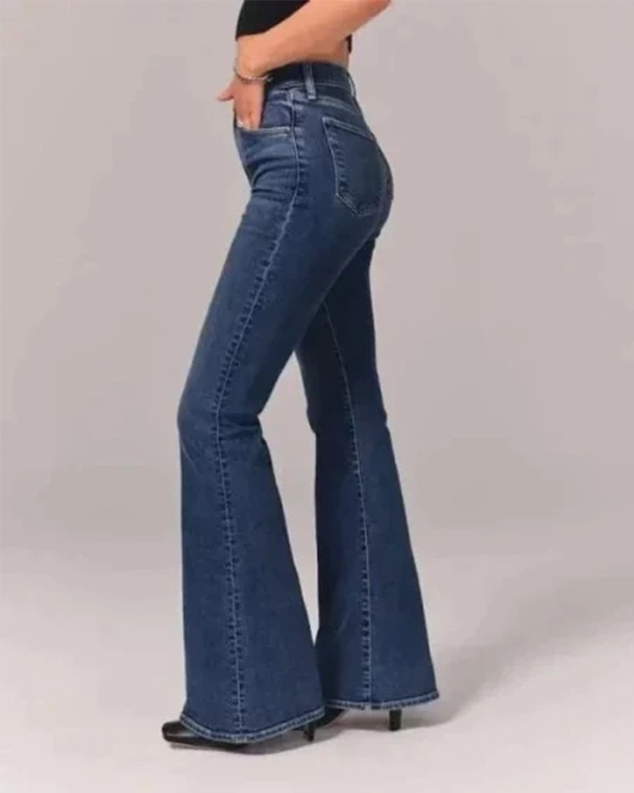 Women’s Fashion Pocket High-Waisted Denim Flare Jeans