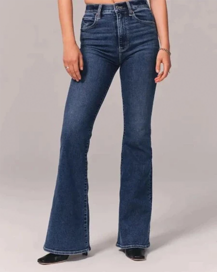 Women’s Fashion Pocket High-Waisted Denim Flare Jeans