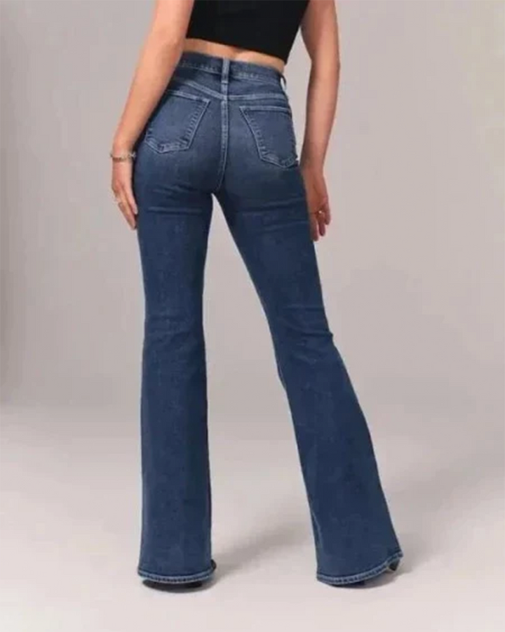 Women’s Fashion Pocket High-Waisted Denim Flare Jeans