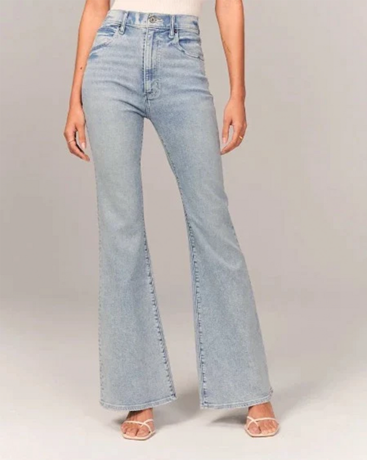 Women’s Fashion Pocket High-Waisted Denim Flare Jeans