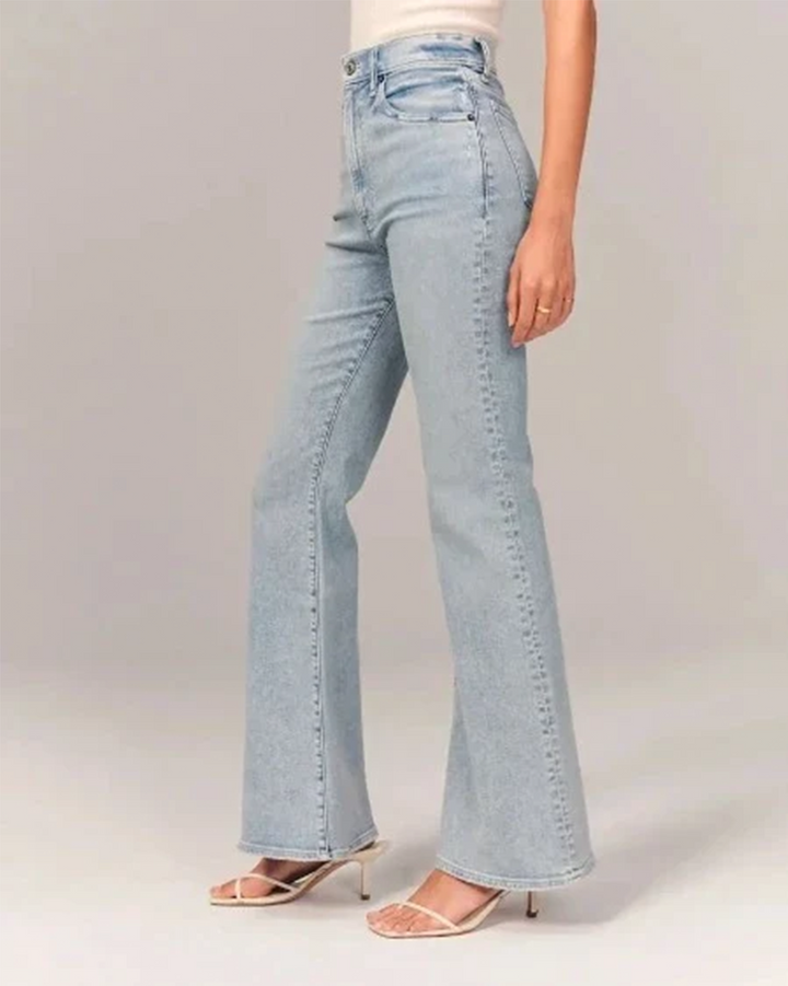 Women’s Fashion Pocket High-Waisted Denim Flare Jeans