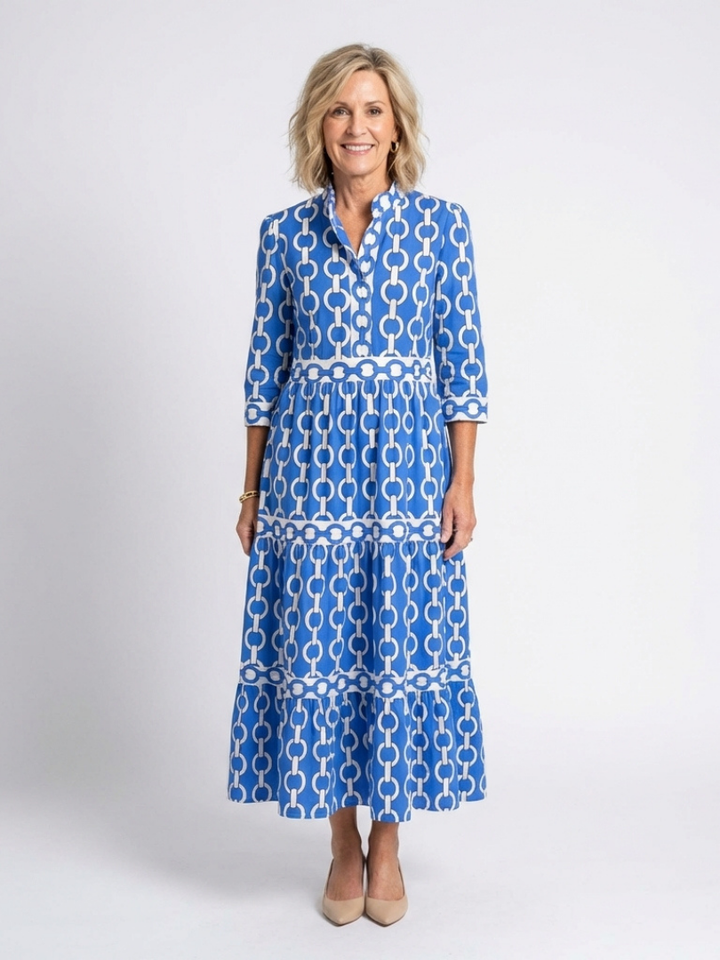 Chain Print Sleeve Midi Dress