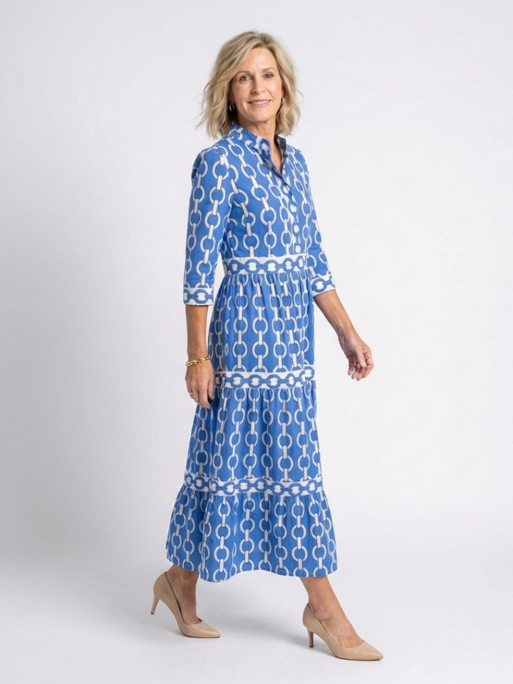 Chain Print Sleeve Midi Dress