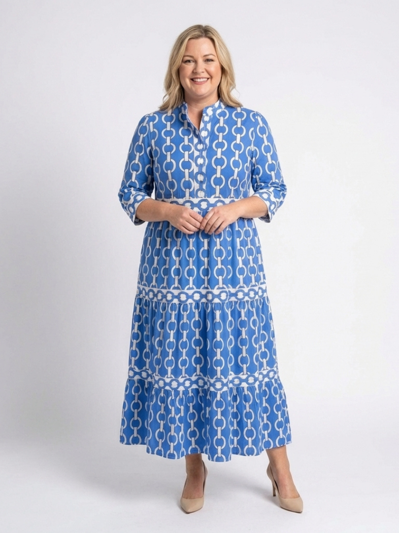 Chain Print Sleeve Midi Dress