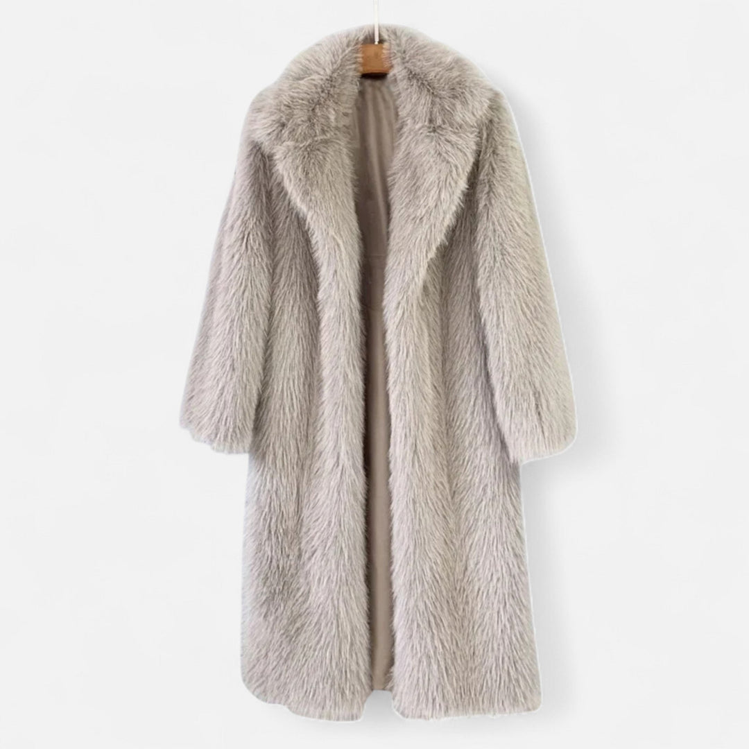 Women’s Versatile Warm Long Overcoat with Turn-Down Fur Collar