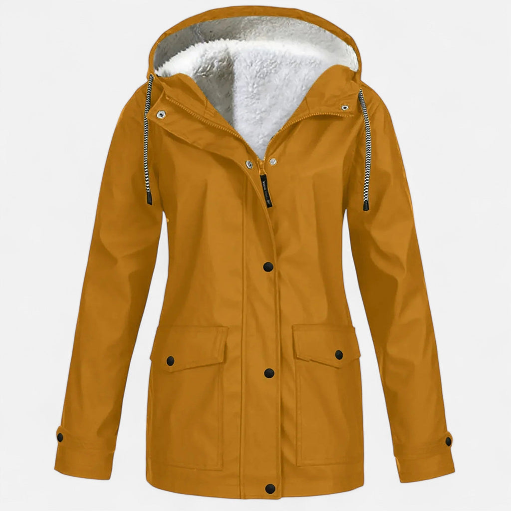 Women's Hooded Ski Coat in Plush Velvet Windproof