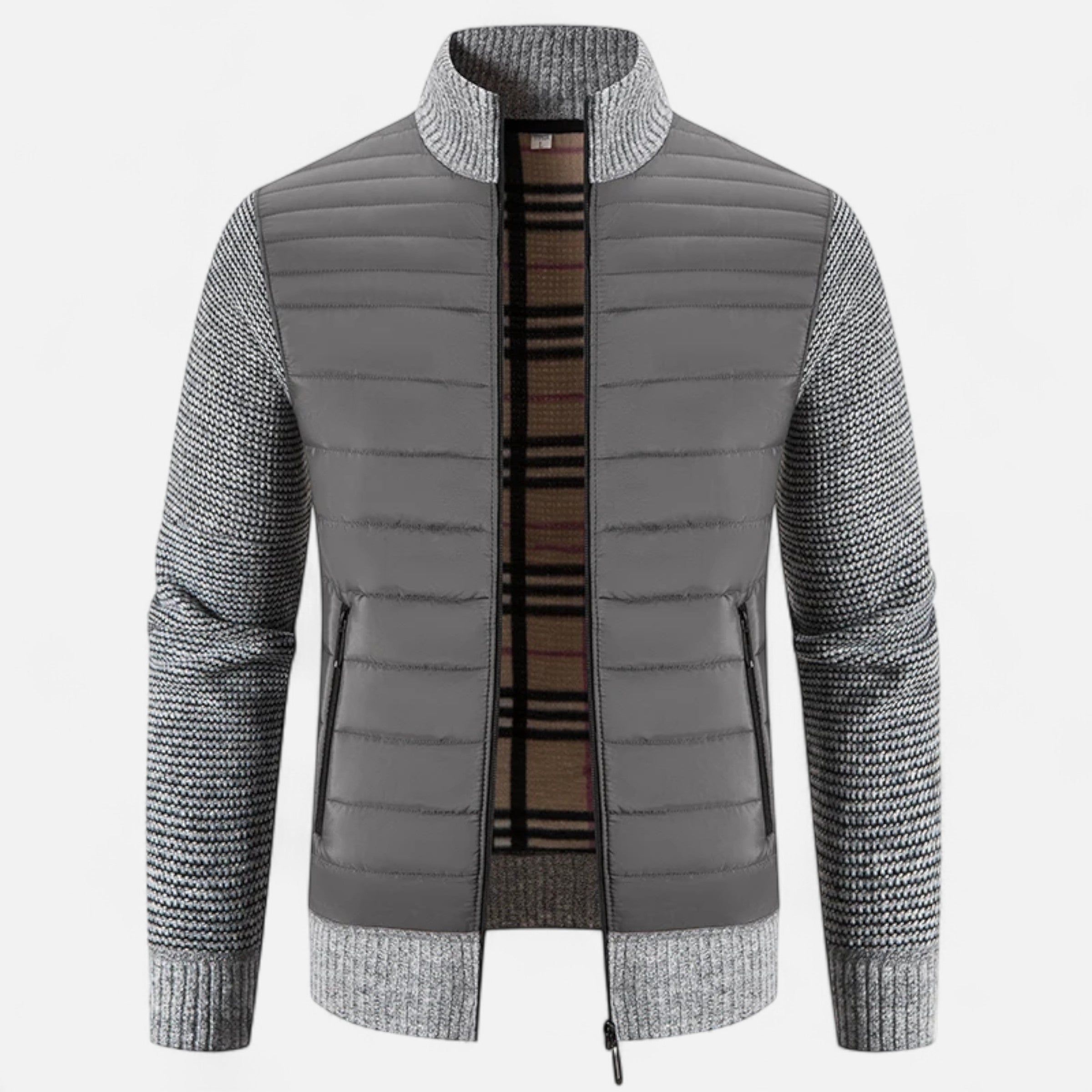 Men's Fleece Patchwork Stand-Collar Jacket