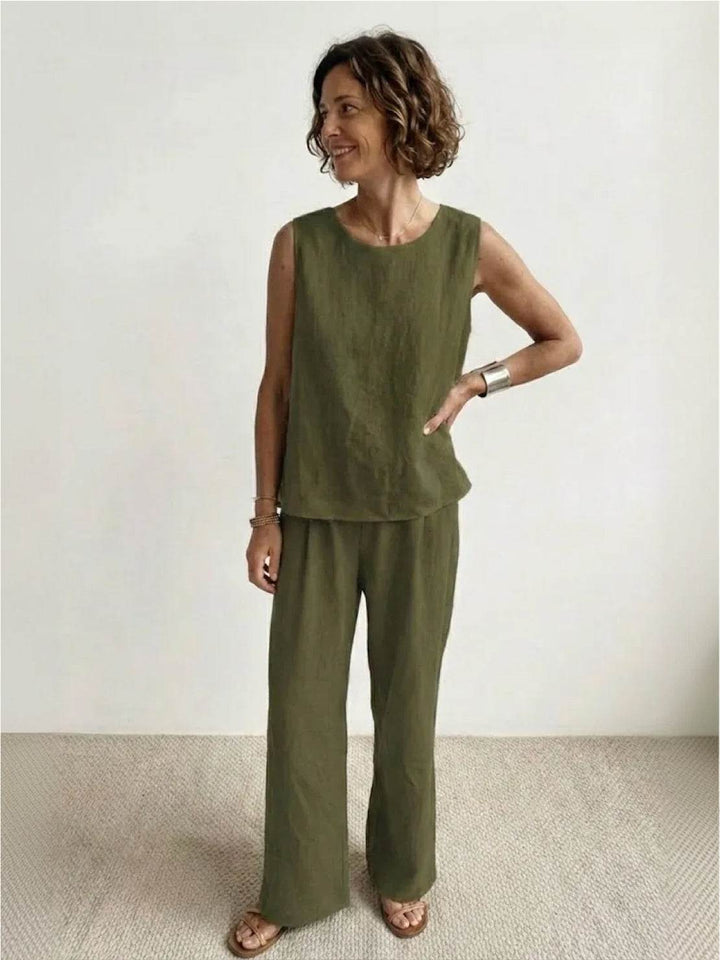 Sleeveless Tank Top and Wide-Leg Pants Set