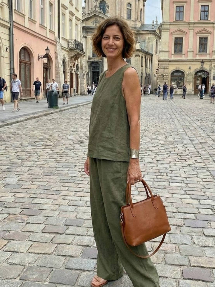 Sleeveless Tank Top and Wide-Leg Pants Set