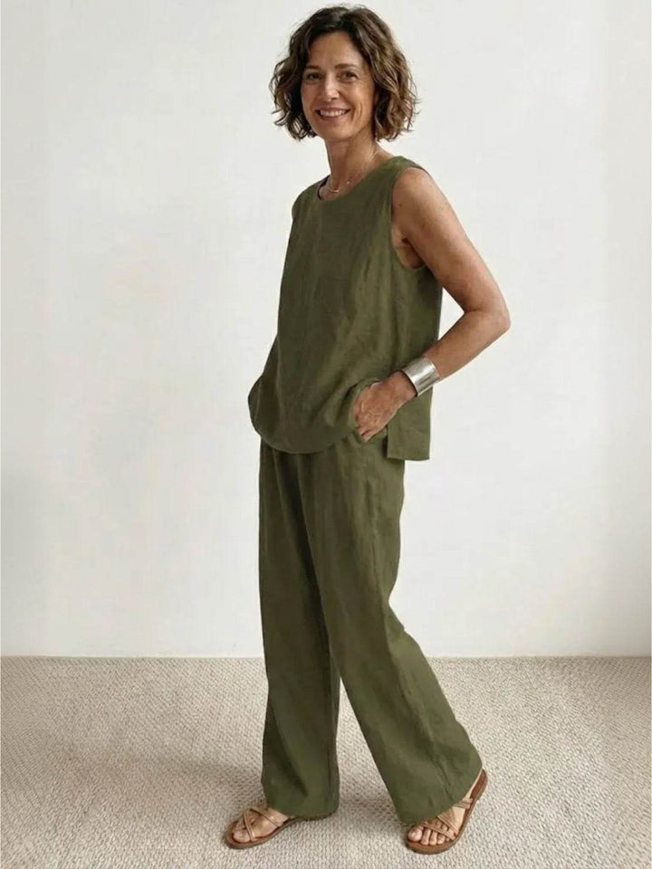 Sleeveless Tank Top and Wide-Leg Pants Set