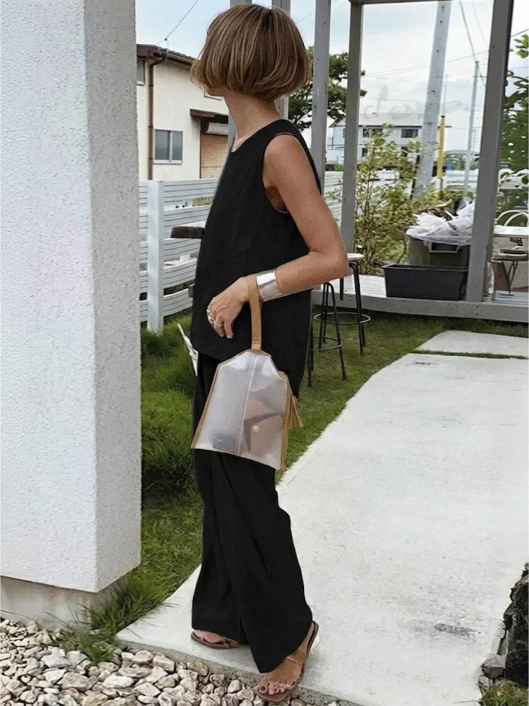 Sleeveless Tank Top and Wide-Leg Pants Set