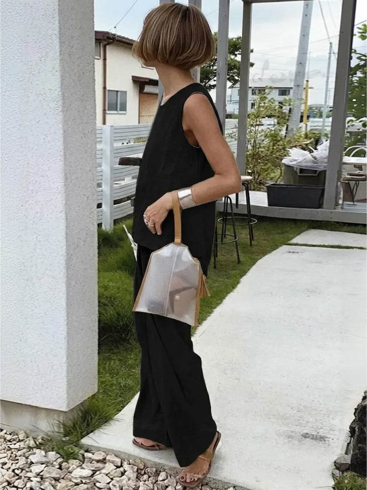 Sleeveless Tank Top and Wide-Leg Pants Set