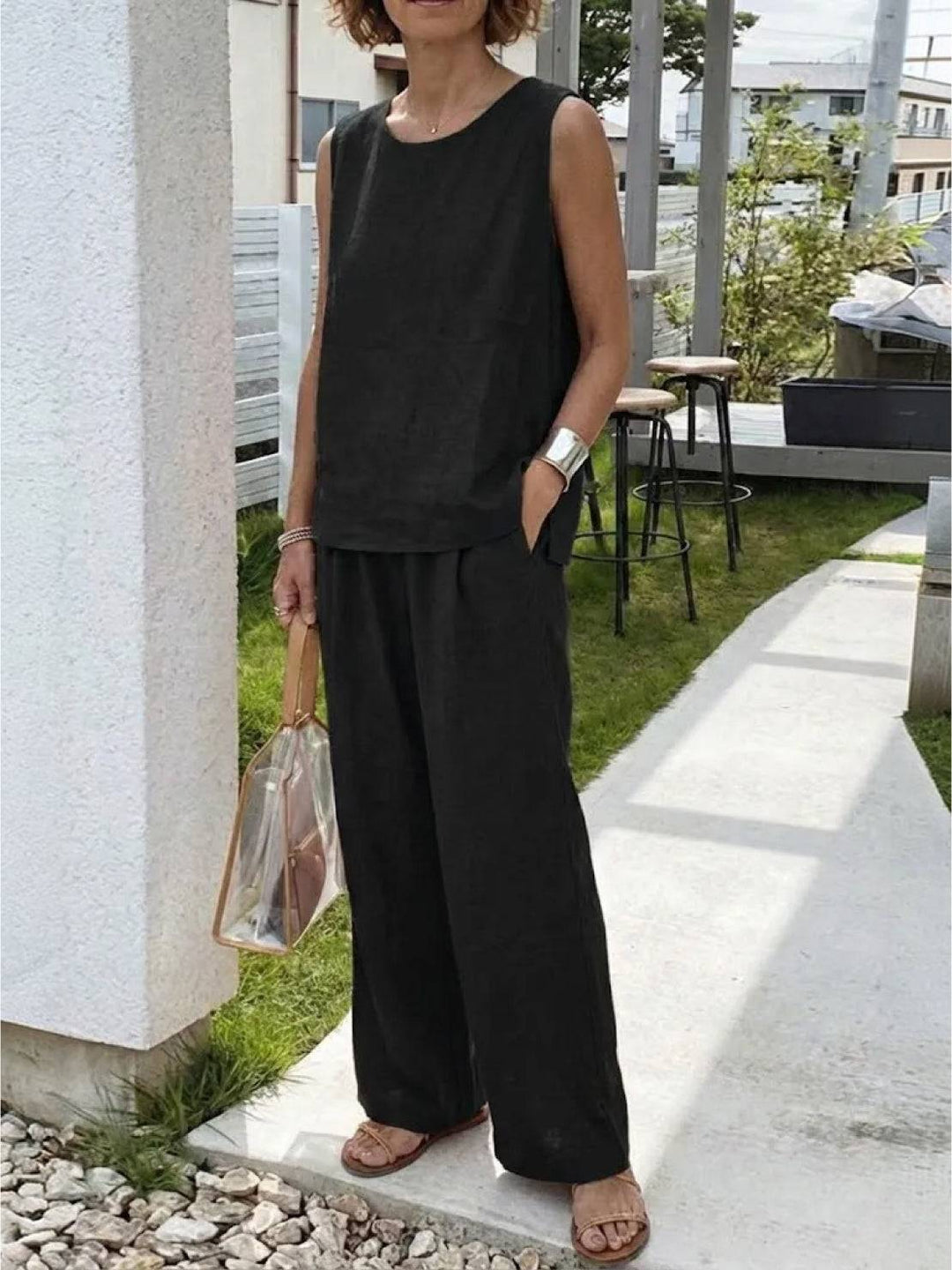Sleeveless Tank Top and Wide-Leg Pants Set