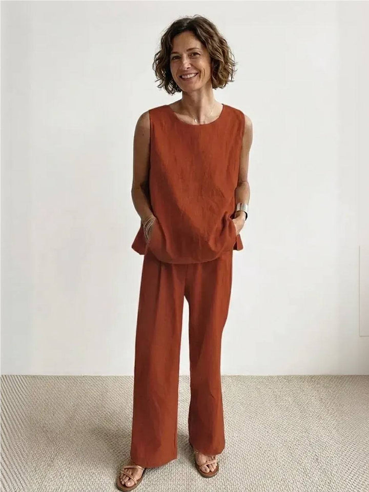 Sleeveless Tank Top and Wide-Leg Pants Set