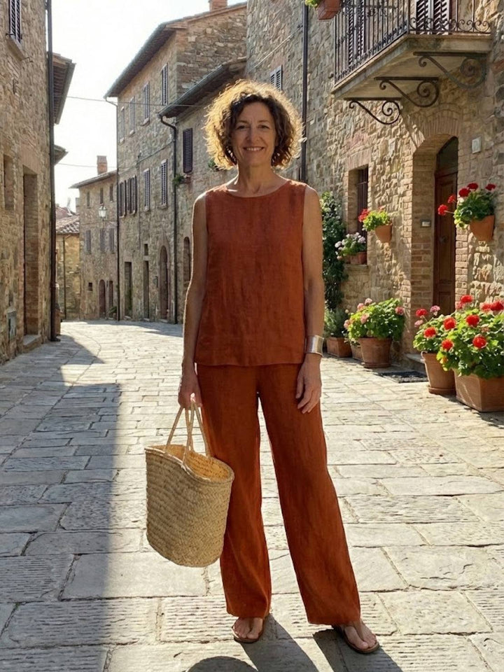 Sleeveless Tank Top and Wide-Leg Pants Set