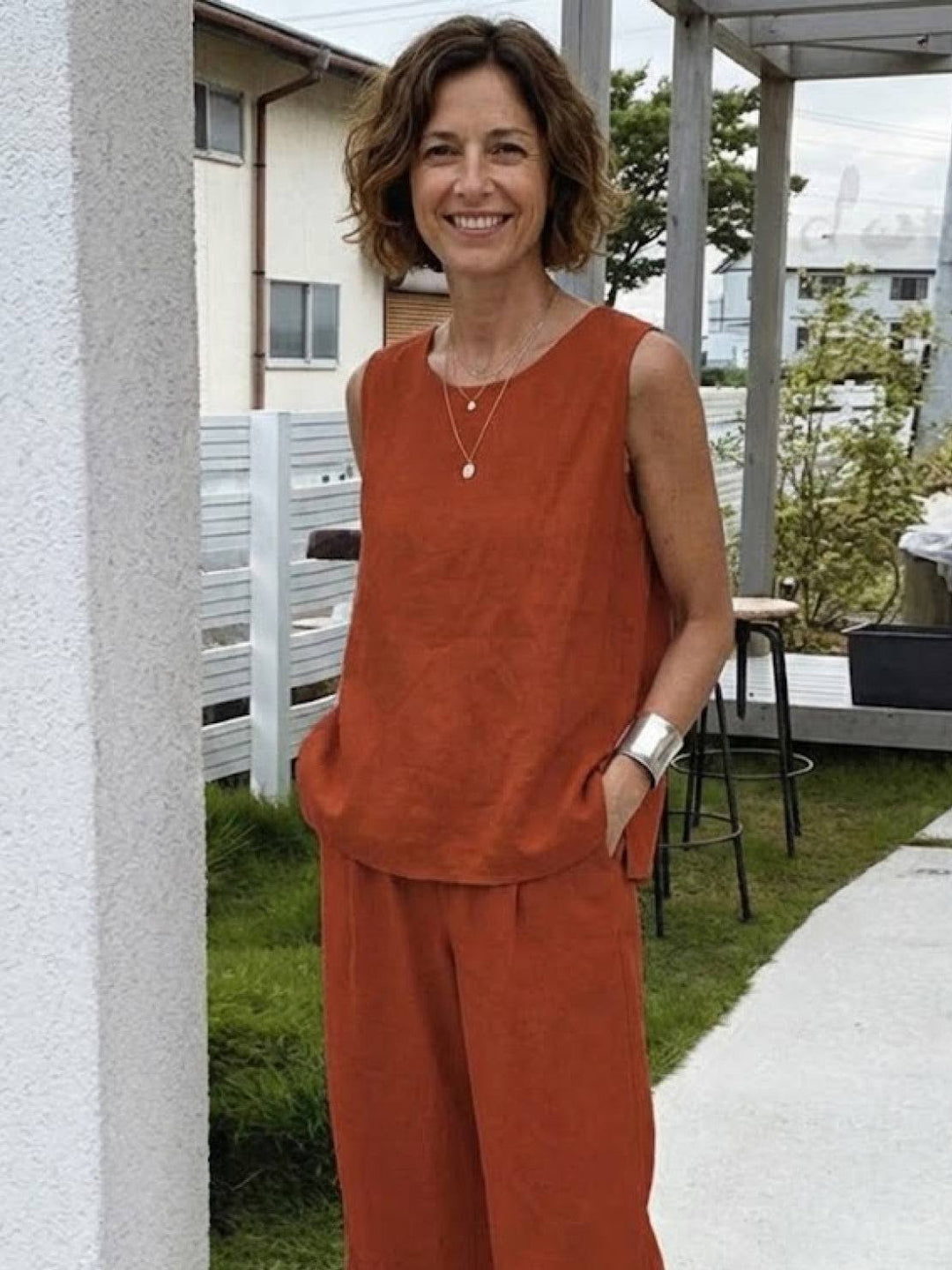 Sleeveless Tank Top and Wide-Leg Pants Set