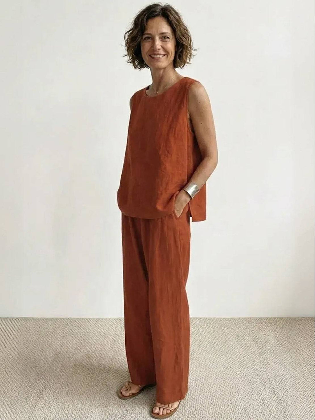 Sleeveless Tank Top and Wide-Leg Pants Set