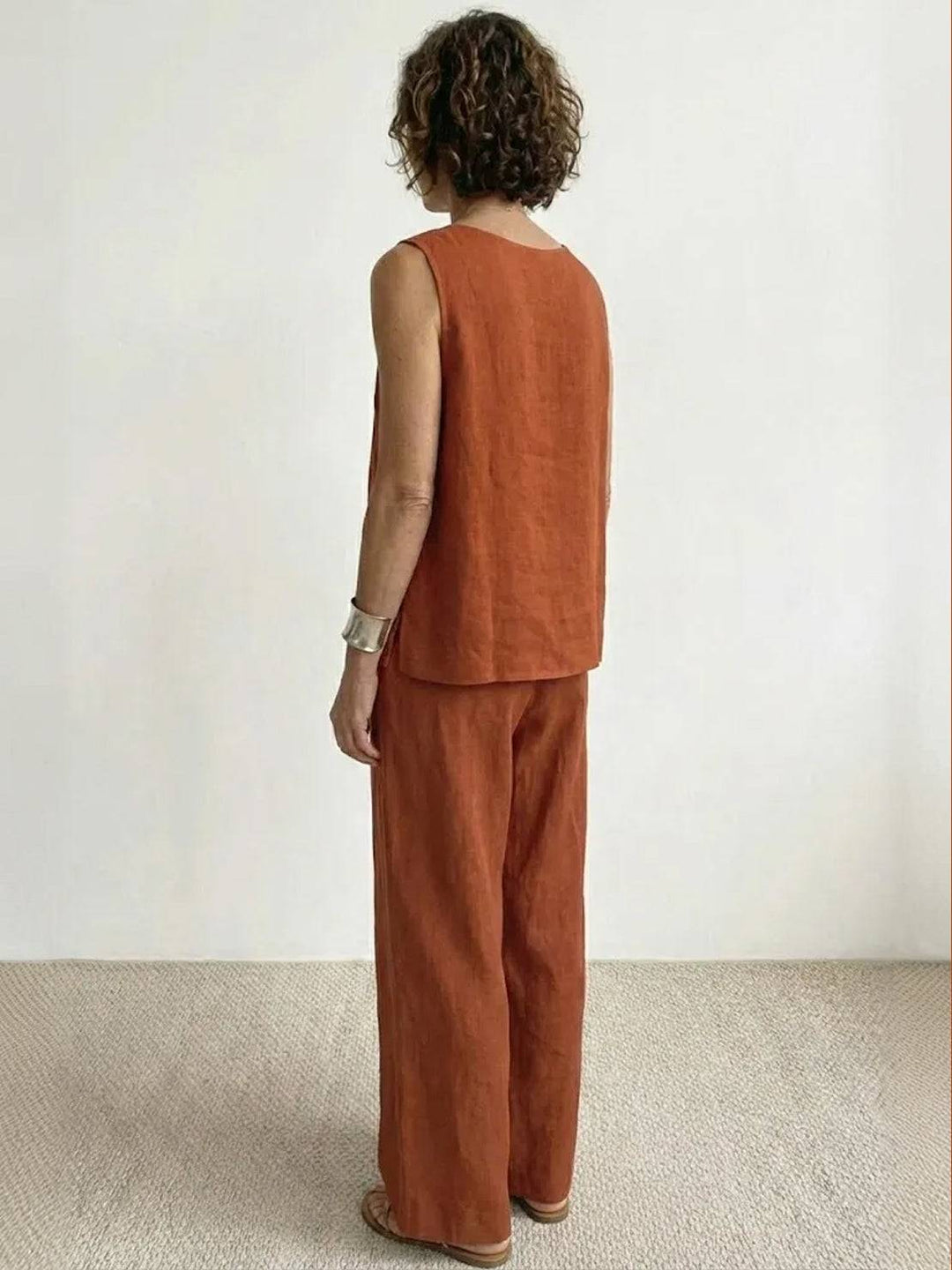 Sleeveless Tank Top and Wide-Leg Pants Set
