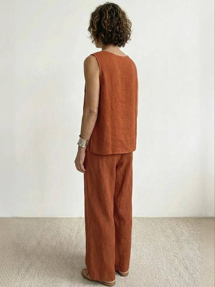 Sleeveless Tank Top and Wide-Leg Pants Set