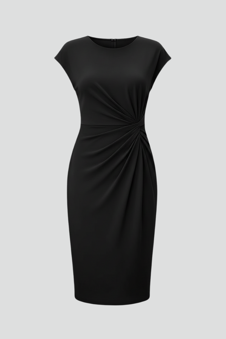 Round Neck Ruched Waist Mini Dress