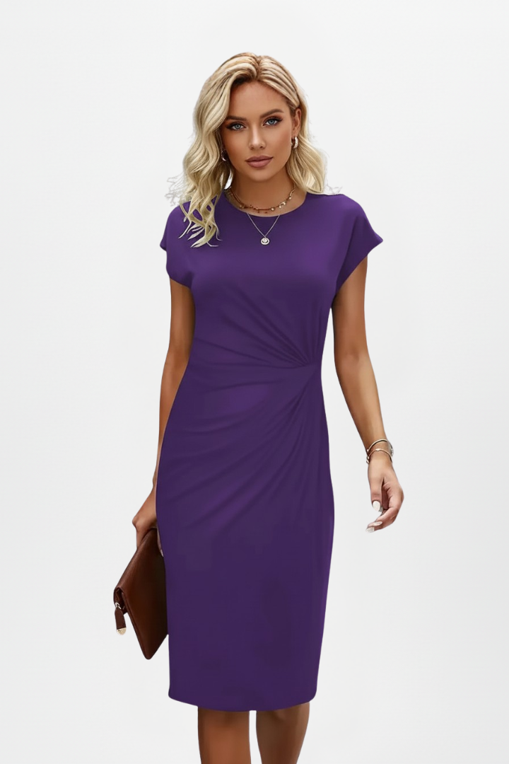 Round Neck Ruched Waist Mini Dress