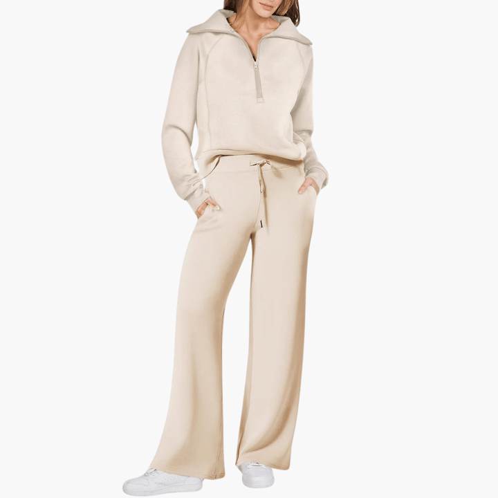 Completo da casa con felpa con zip e pantaloni a gamba larga