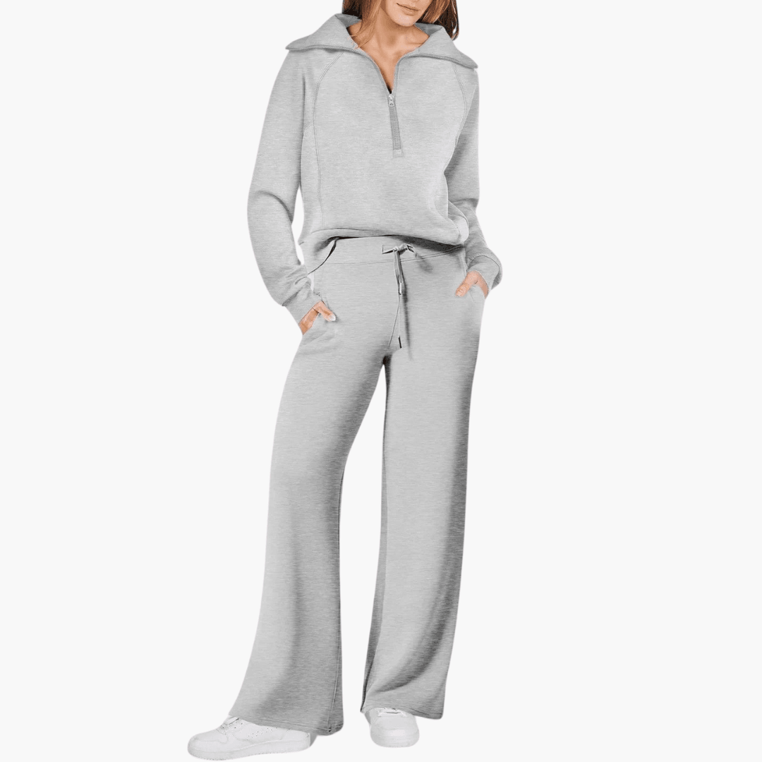 Completo da casa con felpa con zip e pantaloni a gamba larga