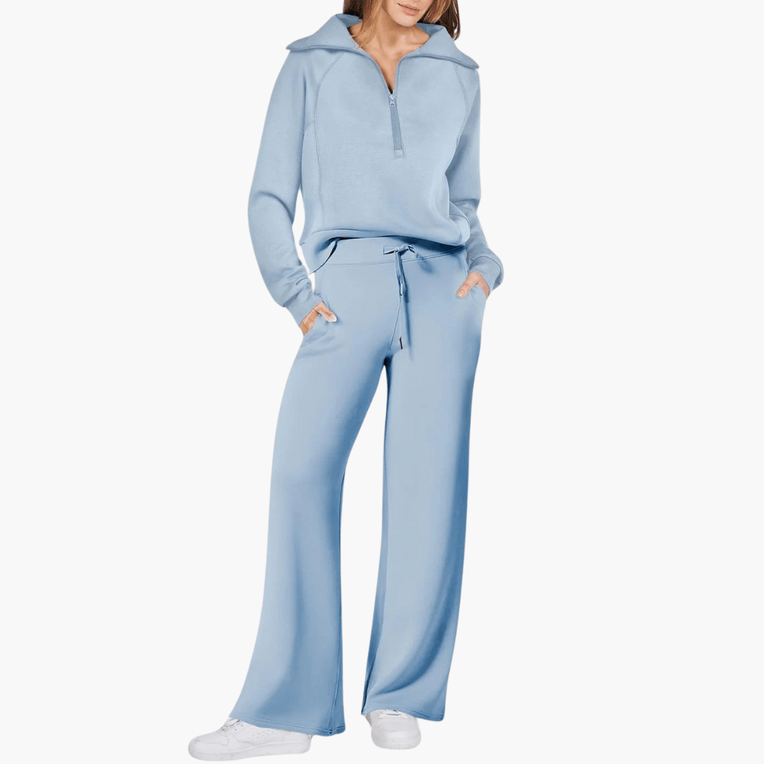 Completo da casa con felpa con zip e pantaloni a gamba larga