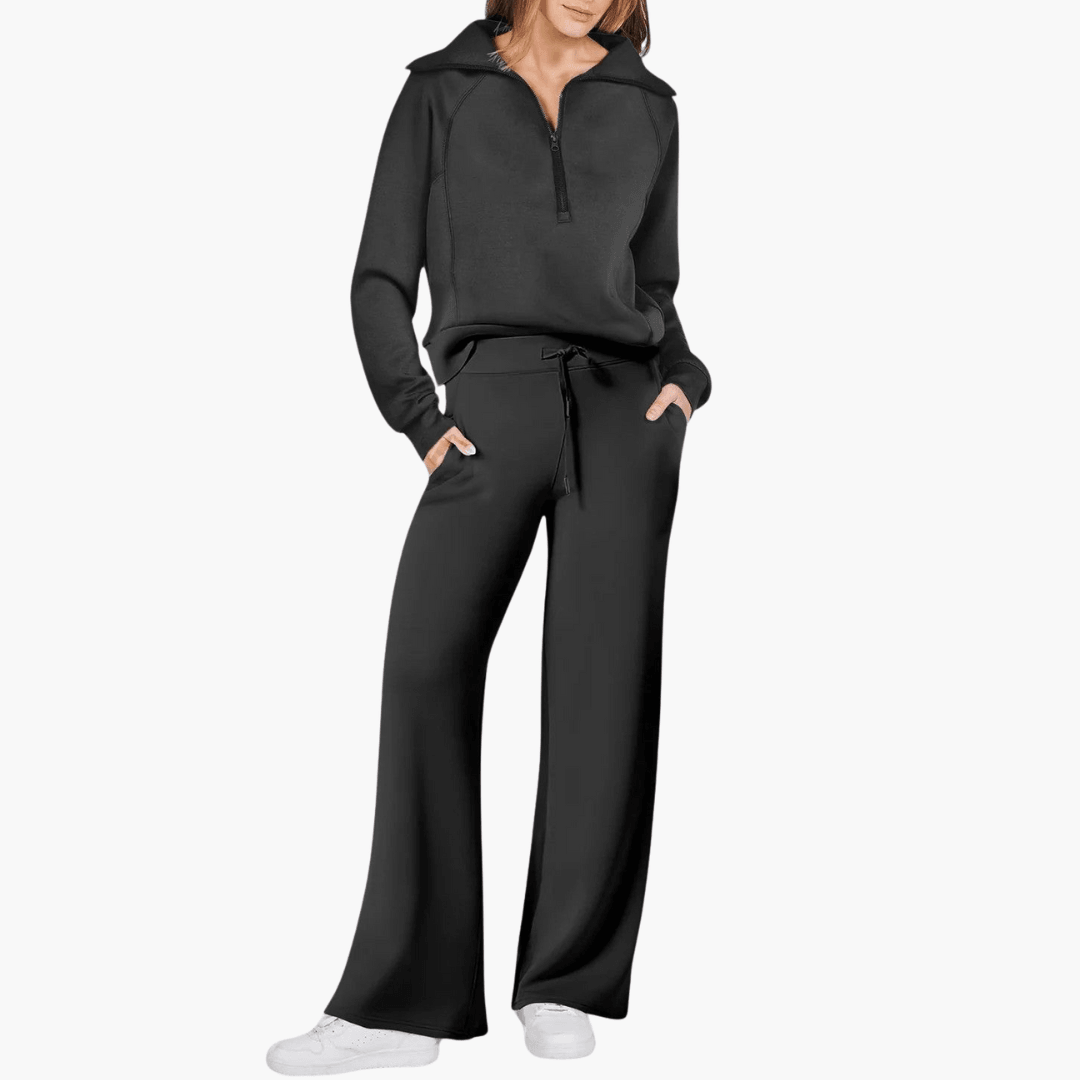 Completo da casa con felpa con zip e pantaloni a gamba larga