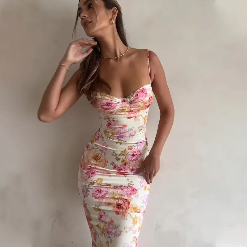 Women's Figure-Hugging Occasion Floral Maxi Dress with Lace Trim
